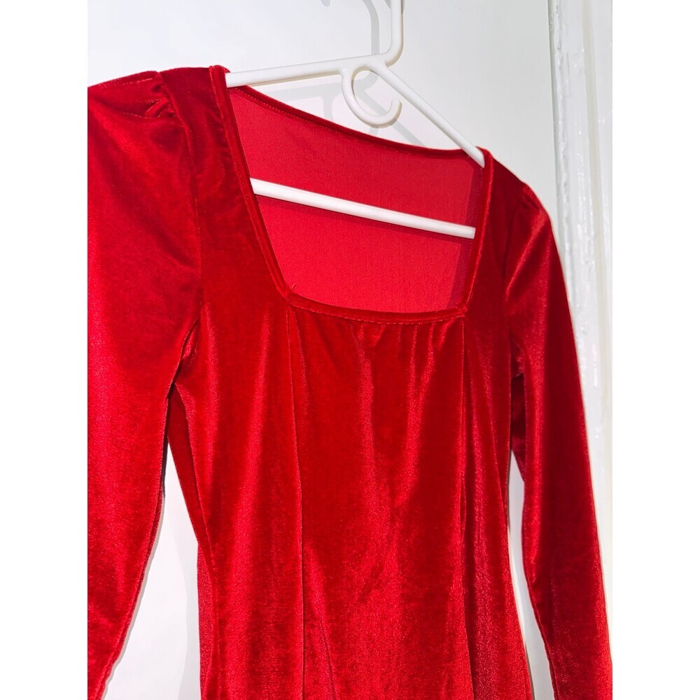 Red Velvet Long Sleeve Bodycon Mini Dress Small - Picture 6 of 6